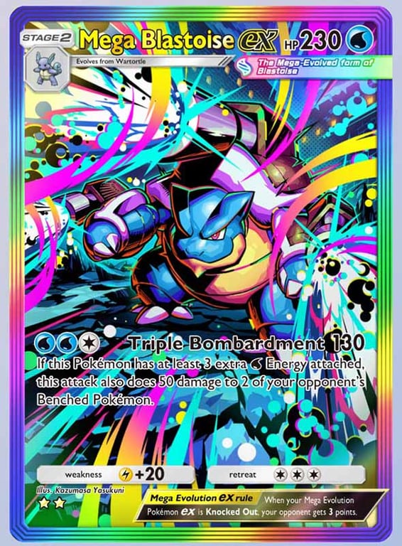 Mega Blastoise EX card with dynamic water effects