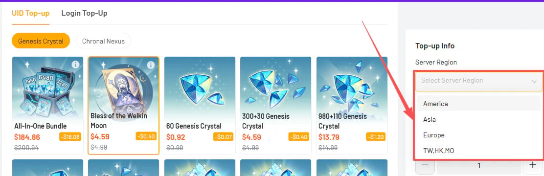 Select the Correct Region and Server