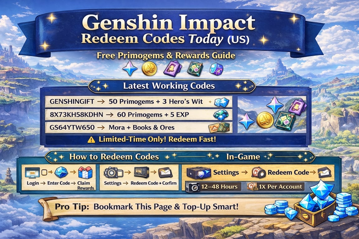 Genshin Impact Redeem Codes Today (US Server – Updated)