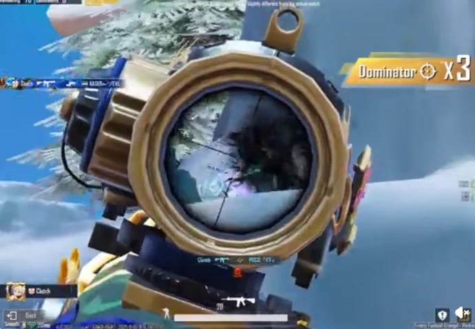 PUBG Mobile sniper scope gameplay in a snowy map