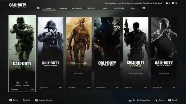 Call of Duty HQ 遊戲選單介面