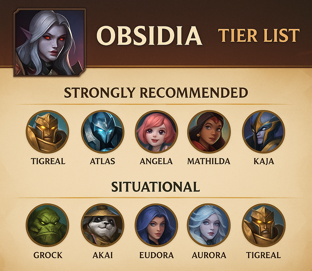 Obsidia synergy chart with recommended heroes