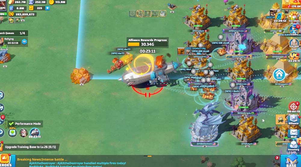 Last War alliance coordinating a mid-game rally attack during an alliance event.