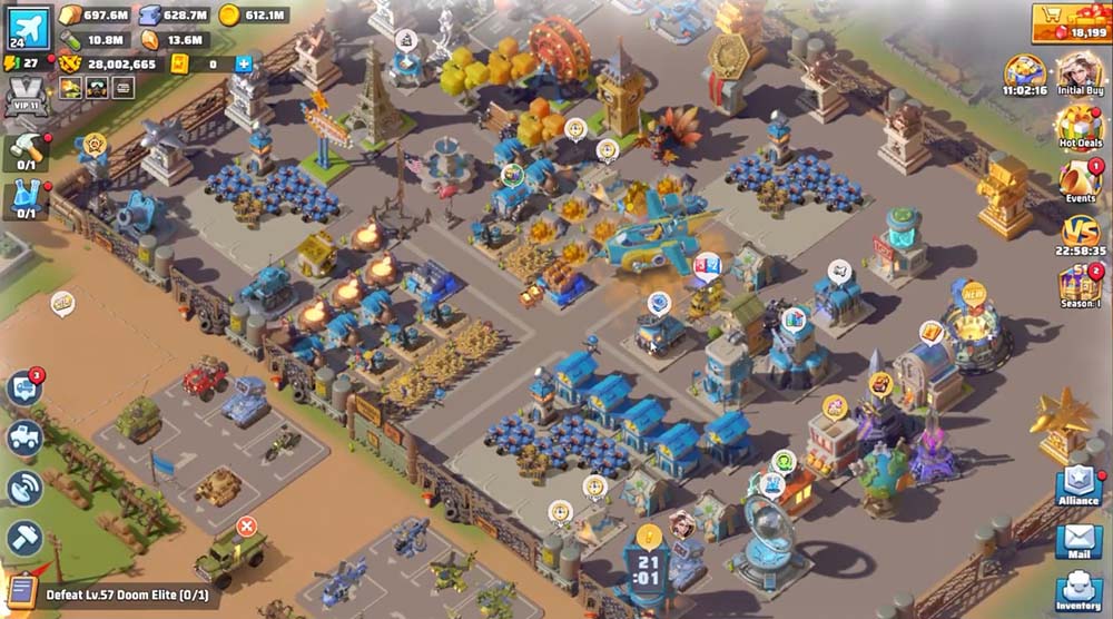Last War base layout showing mid-game city development, buildings, and resource production.
