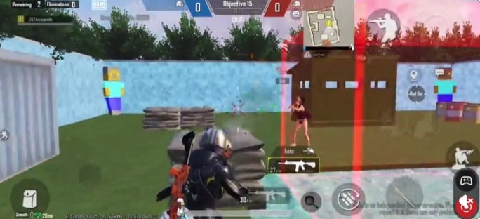 PUBG Mobile close-range combat using a standard assault rifle setup